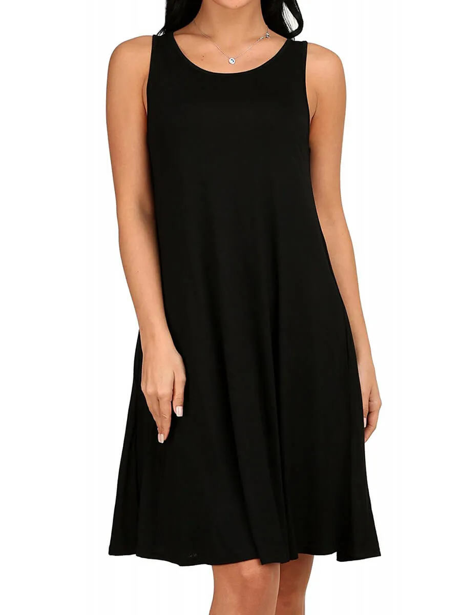 Pure Color Scoop Sleeveless Loose Short Dress