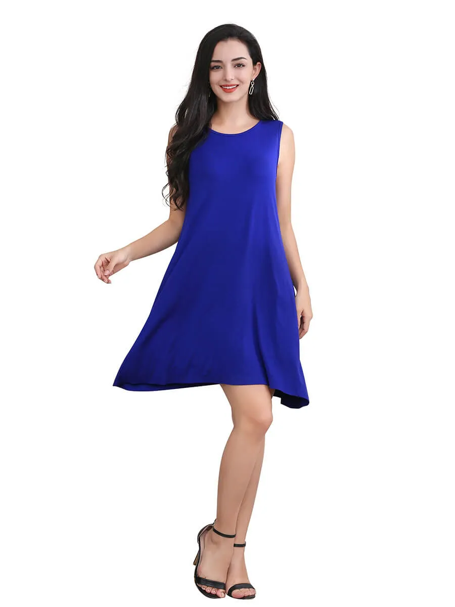 Pure Color Scoop Sleeveless Loose Short Dress