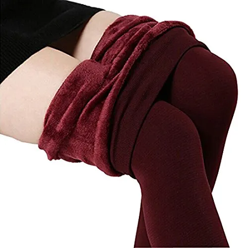 Romastory Winter Warm Women Velvet Elastic Leggings Pants (Wine red) one size