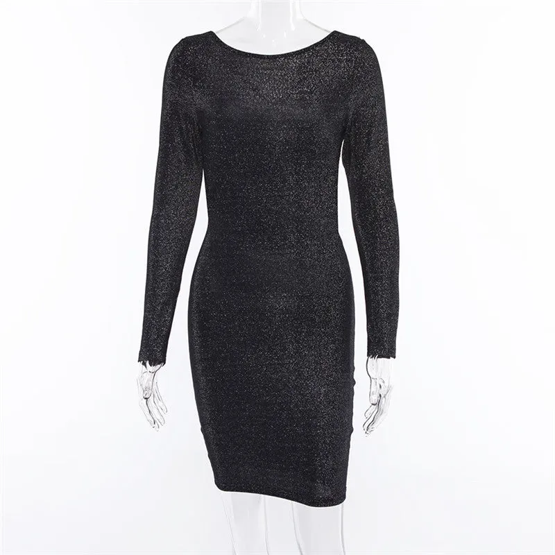 Sexy Blackless Cross Long Sleeves Short Mini Dress
