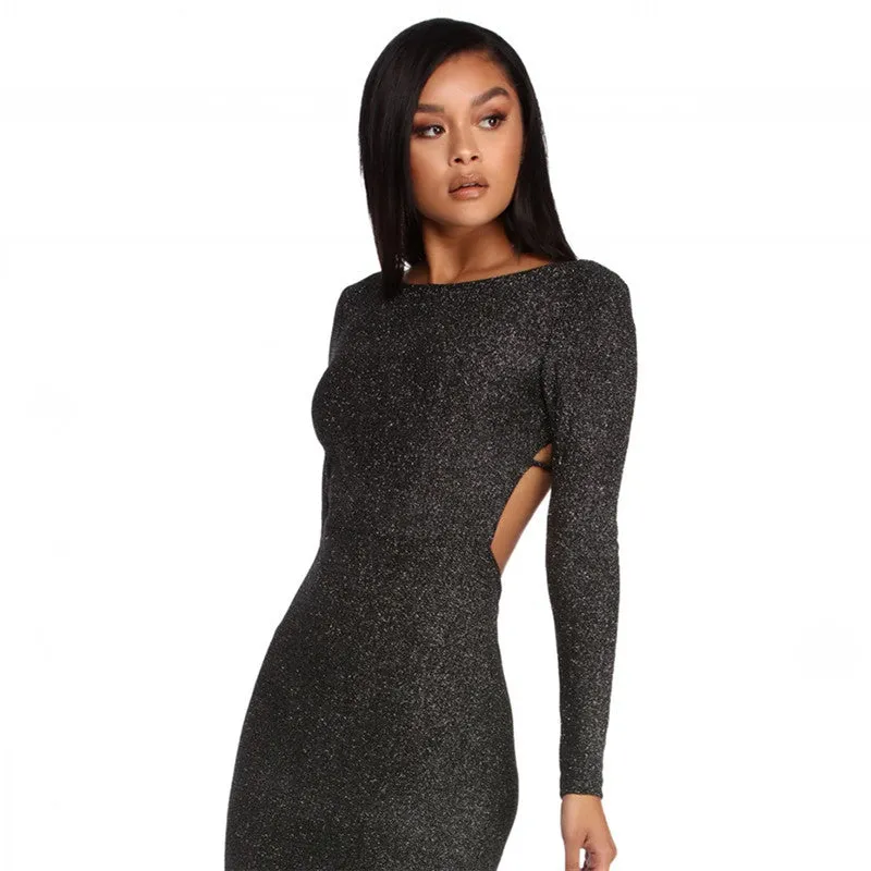 Sexy Blackless Cross Long Sleeves Short Mini Dress