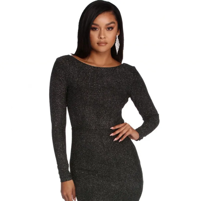 Sexy Blackless Cross Long Sleeves Short Mini Dress