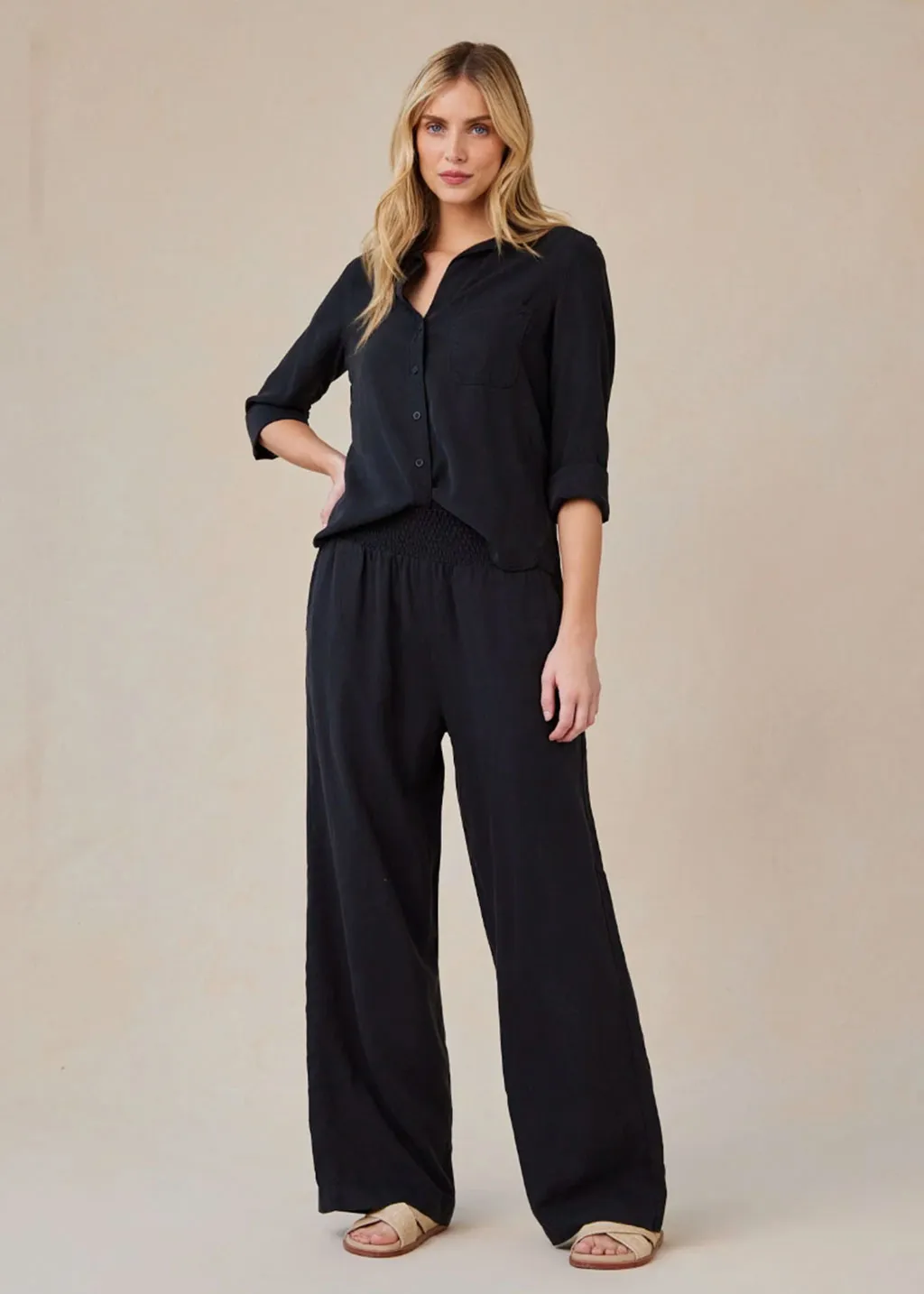Smocked Waist Wide Leg Pant
