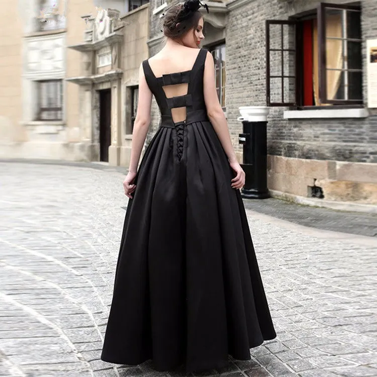 Solid Color Open Back Sleeveless Ball Gown Long Party Dress