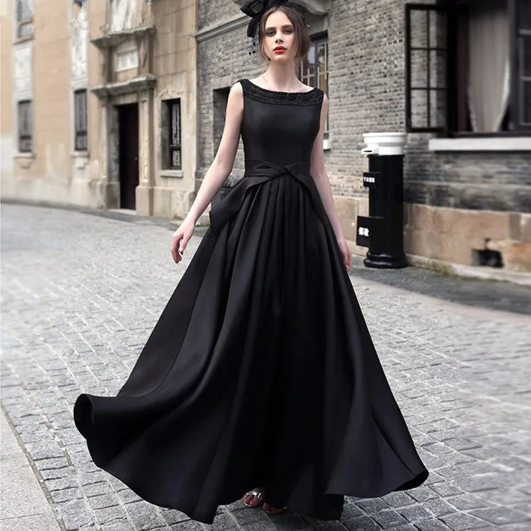 Solid Color Open Back Sleeveless Ball Gown Long Party Dress