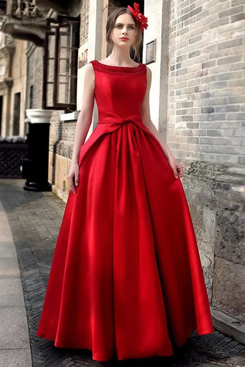 Solid Color Open Back Sleeveless Ball Gown Long Party Dress