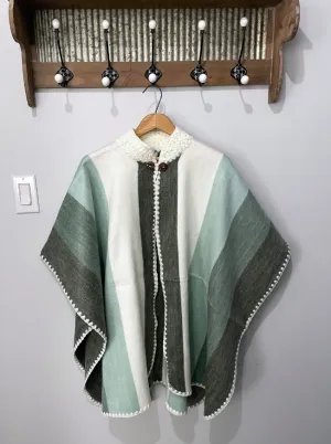 Super Soft Button-Up Striped Alpaca Poncho