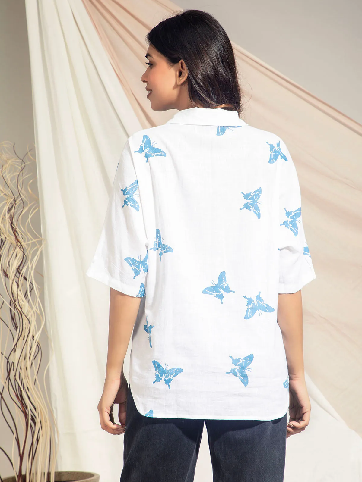 Swallowtail Butterfly Hand Block Printed Kimono Style Shirts