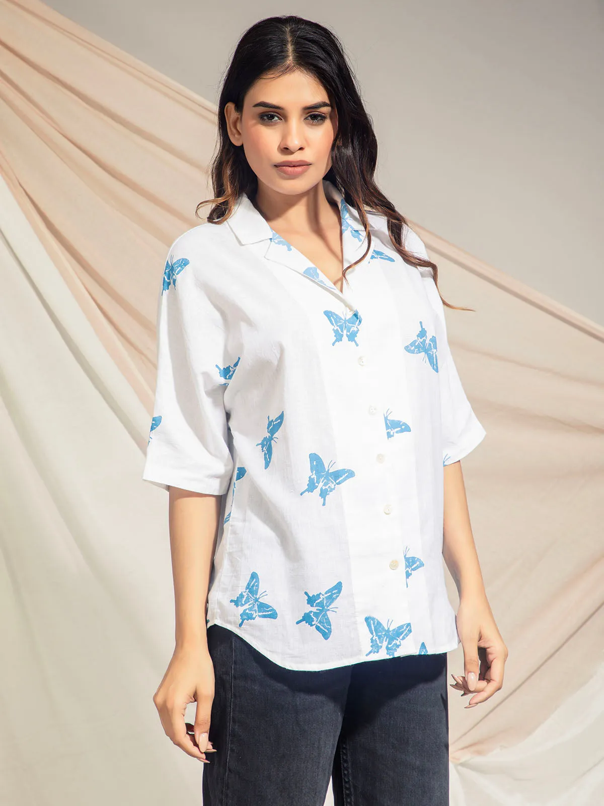 Swallowtail Butterfly Hand Block Printed Kimono Style Shirts