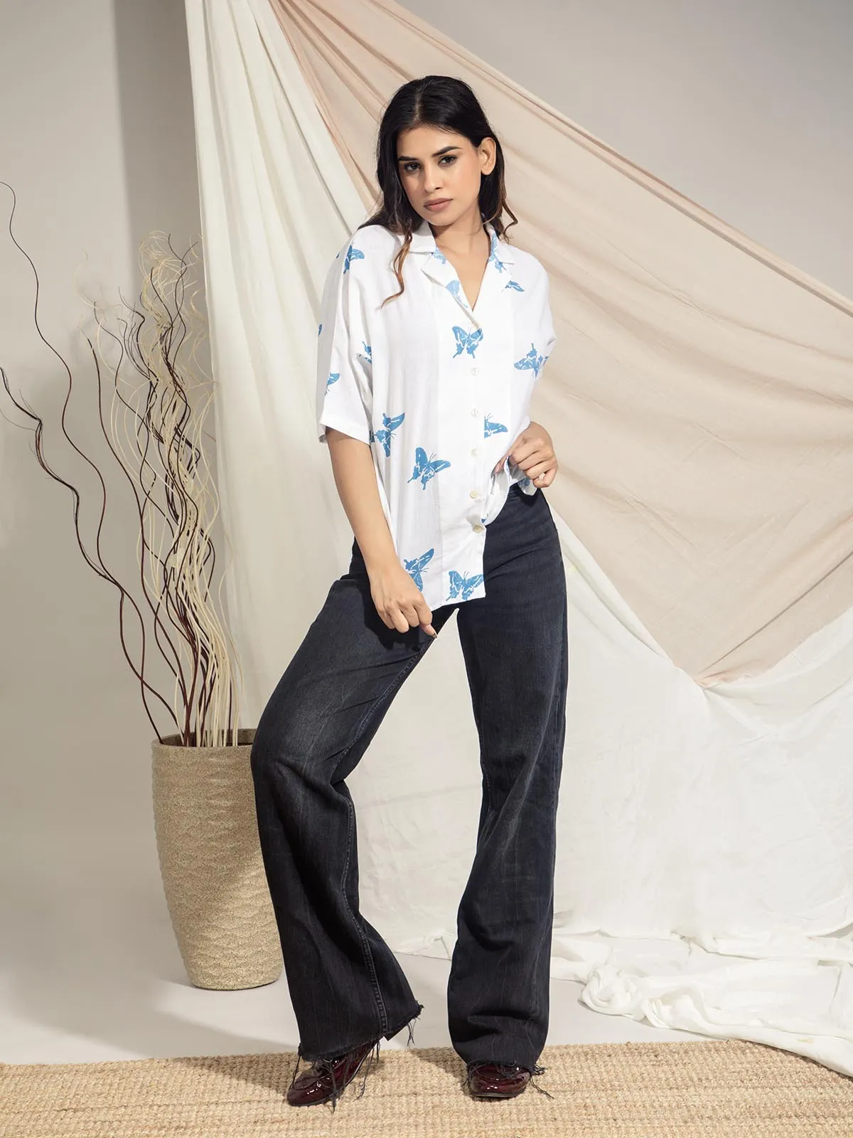 Swallowtail Butterfly Hand Block Printed Kimono Style Shirts