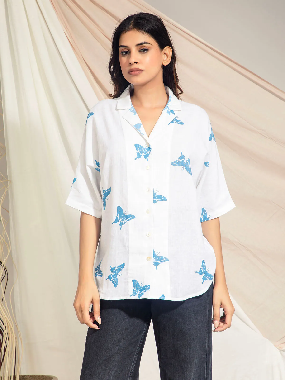 Swallowtail Butterfly Hand Block Printed Kimono Style Shirts