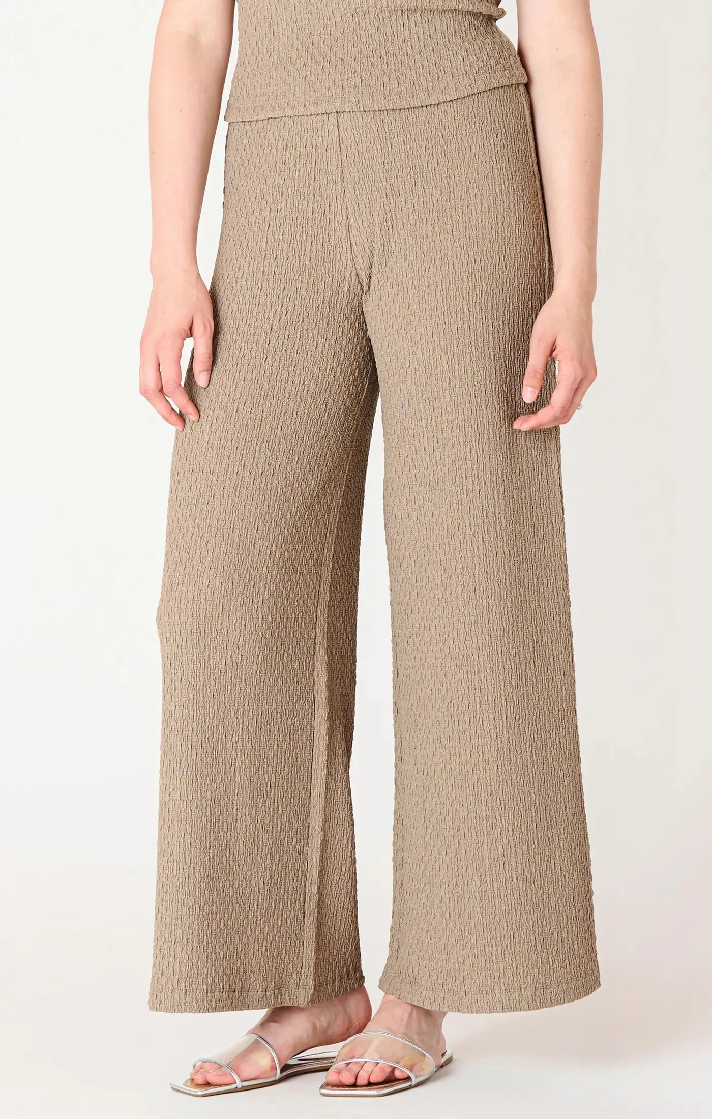 Taupe Textured Flowy Wide Leg Pants 2522201 T