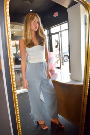 Tie Ankle Linen Pants- Denim