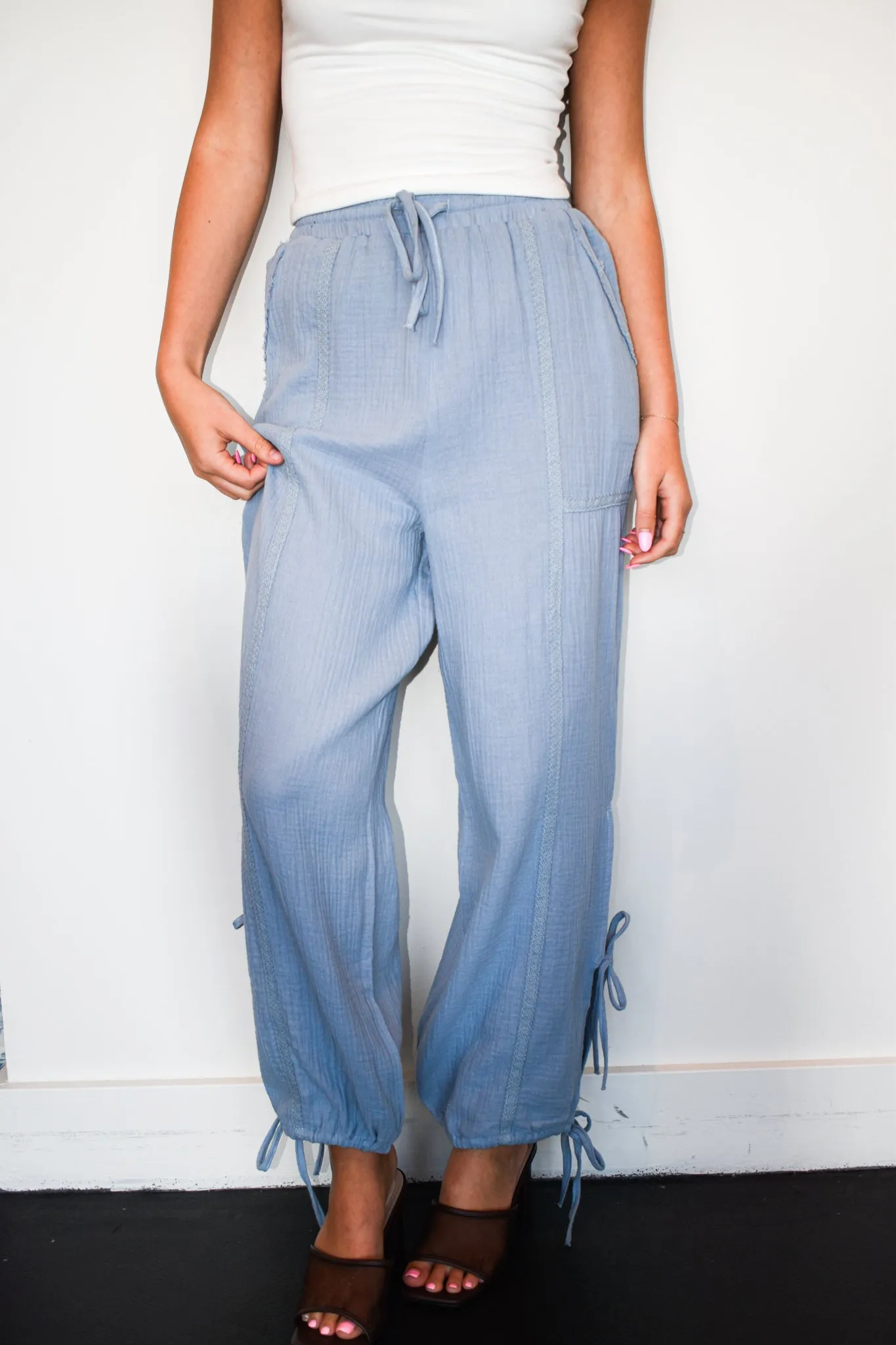 Tie Ankle Linen Pants- Denim