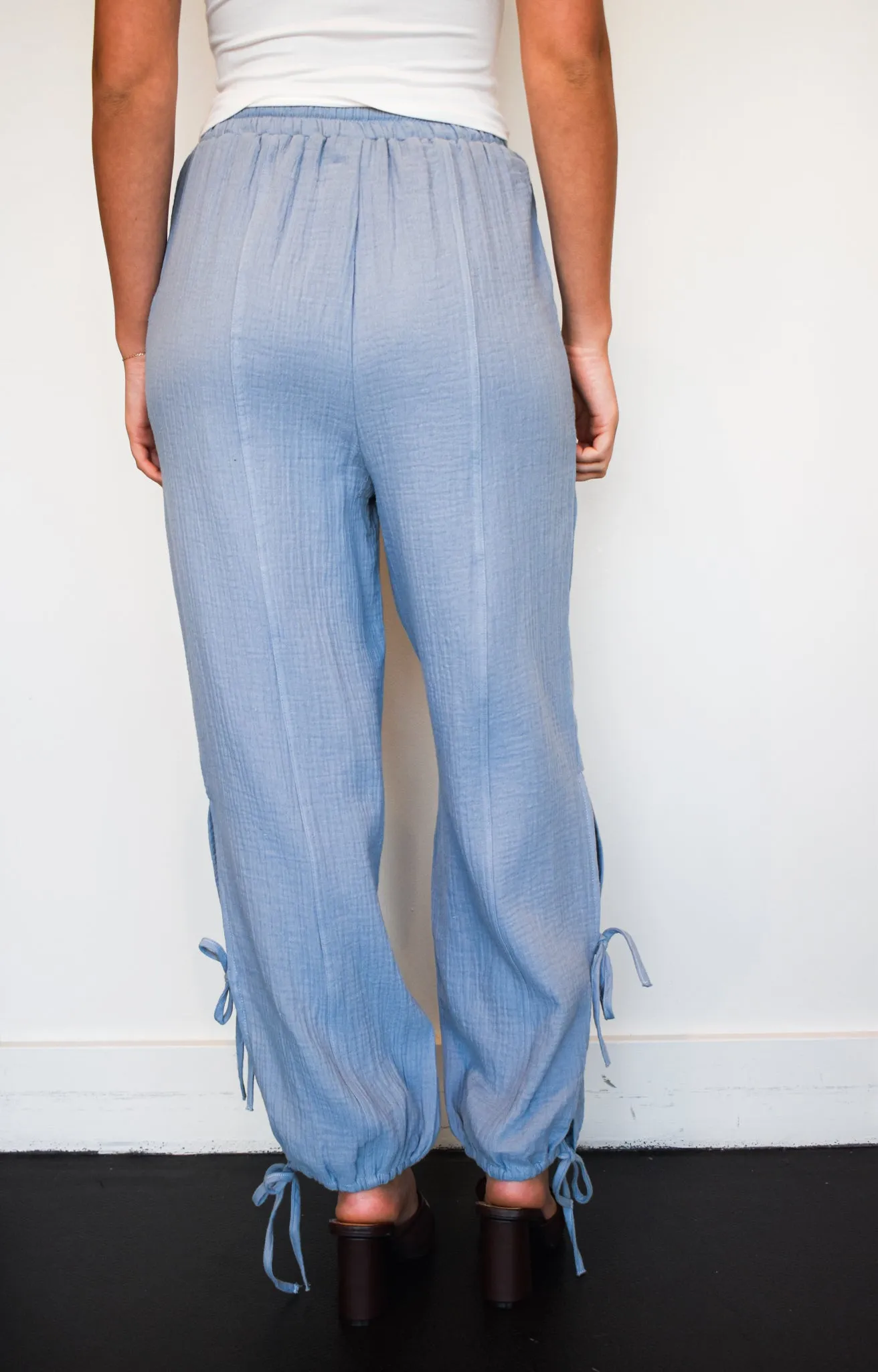 Tie Ankle Linen Pants- Denim
