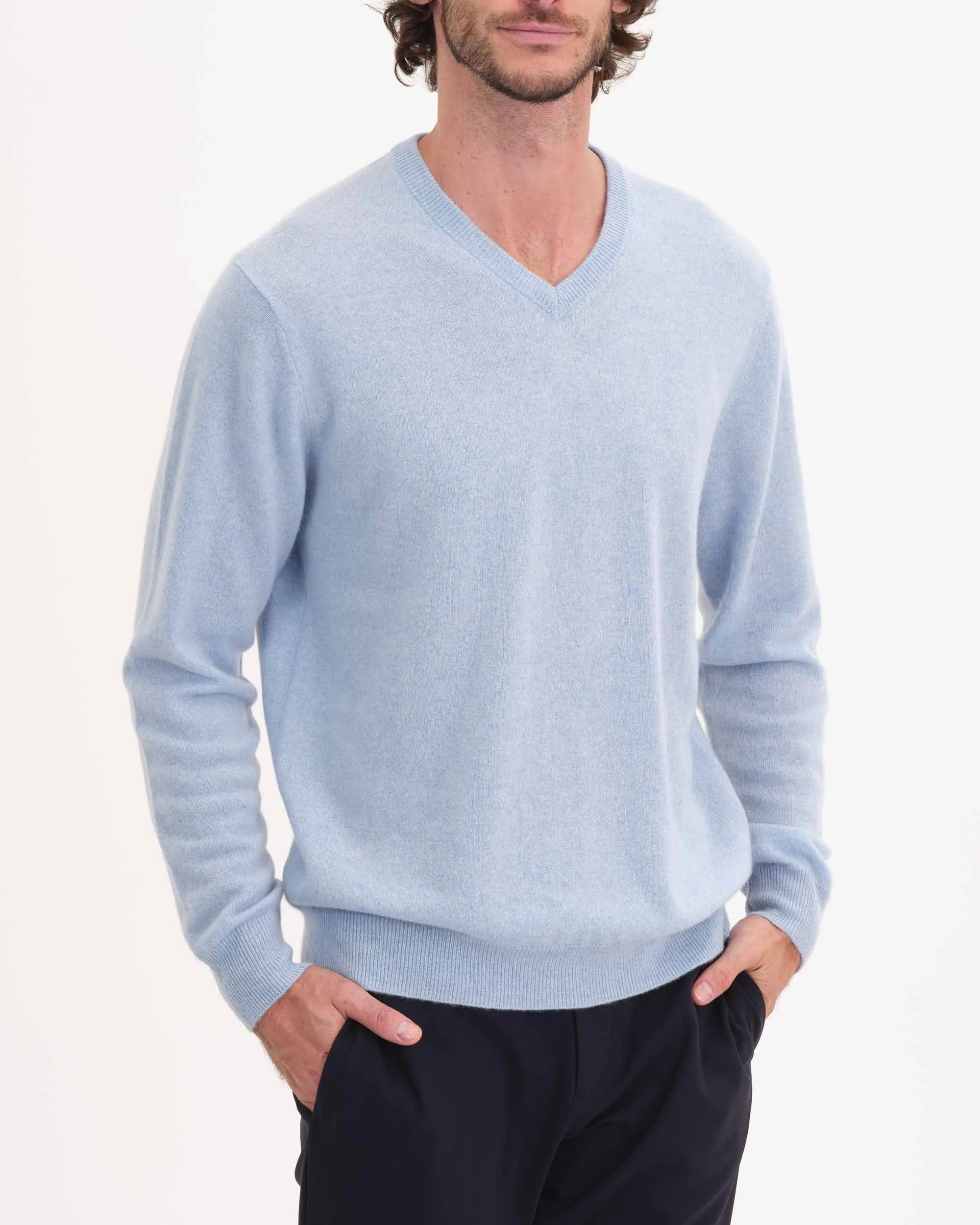 Tipped Cashmere V-Neck Sweater