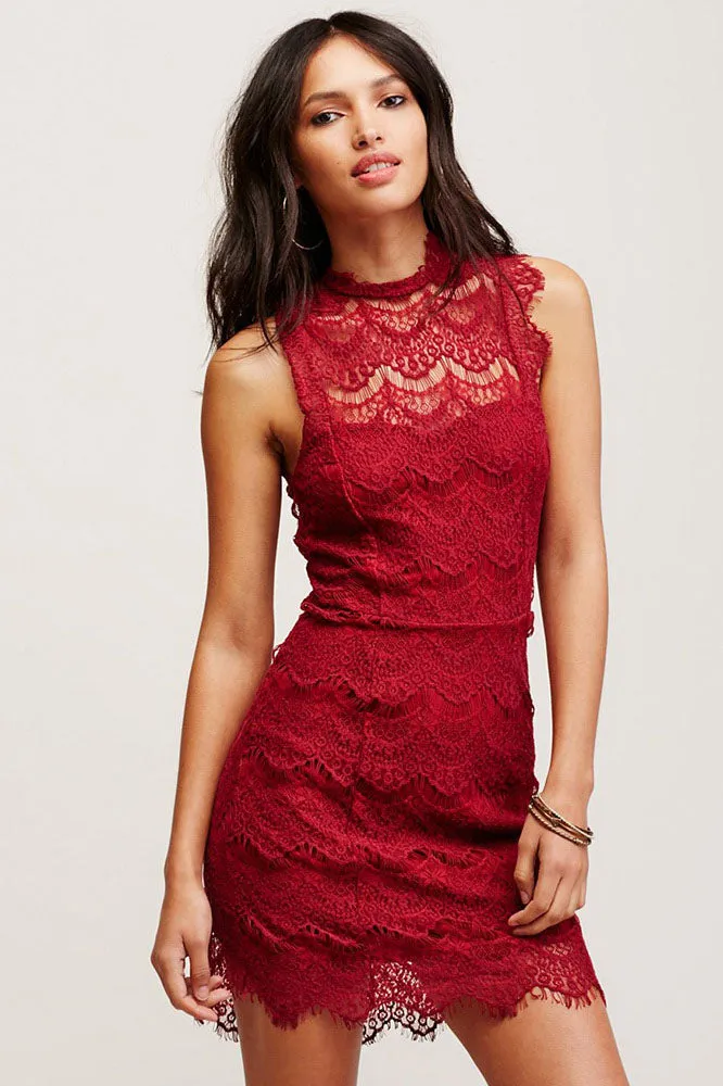 Transparent Sleeveless Backless Short Lace Dress