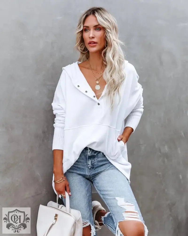 V-Neck Hooded Sweatshirt
