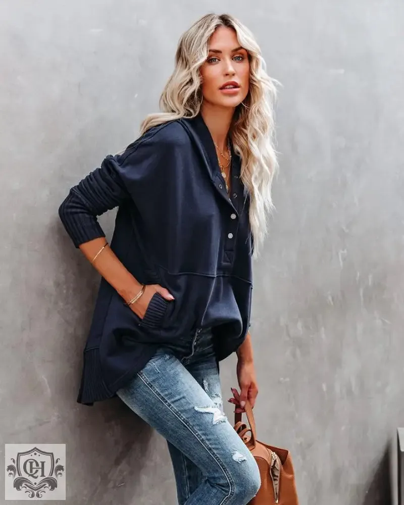 V-Neck Hooded Sweatshirt