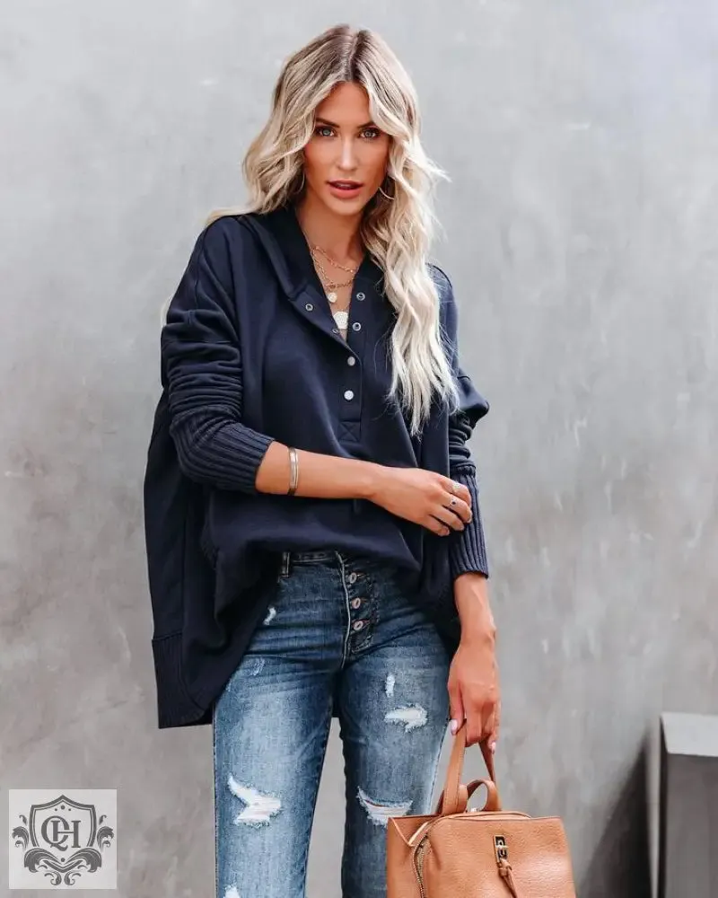 V-Neck Hooded Sweatshirt