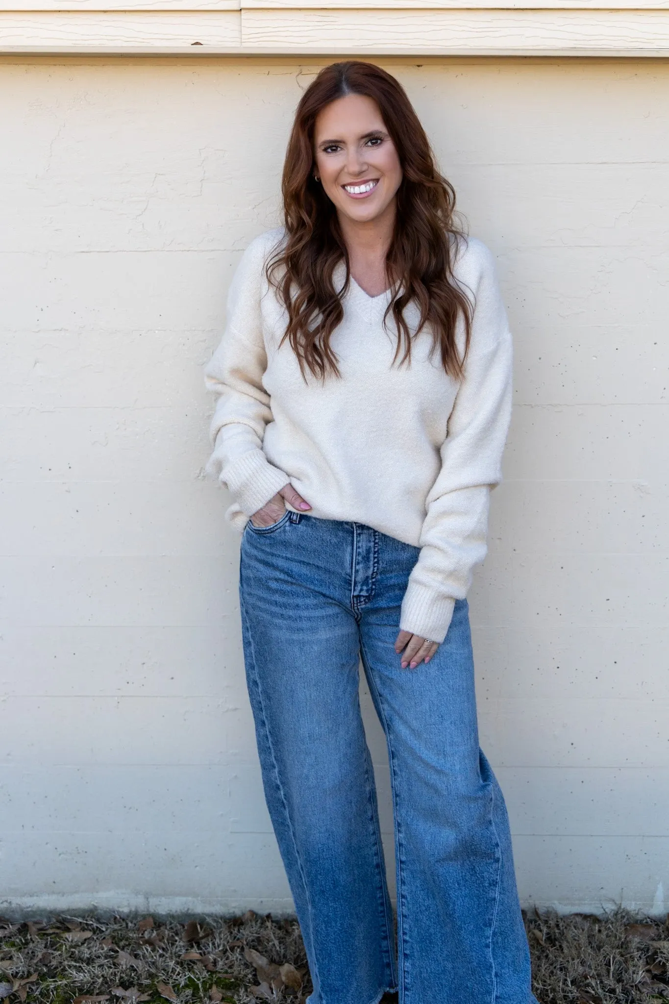 Vivianne V-Neck Sweater - Cream