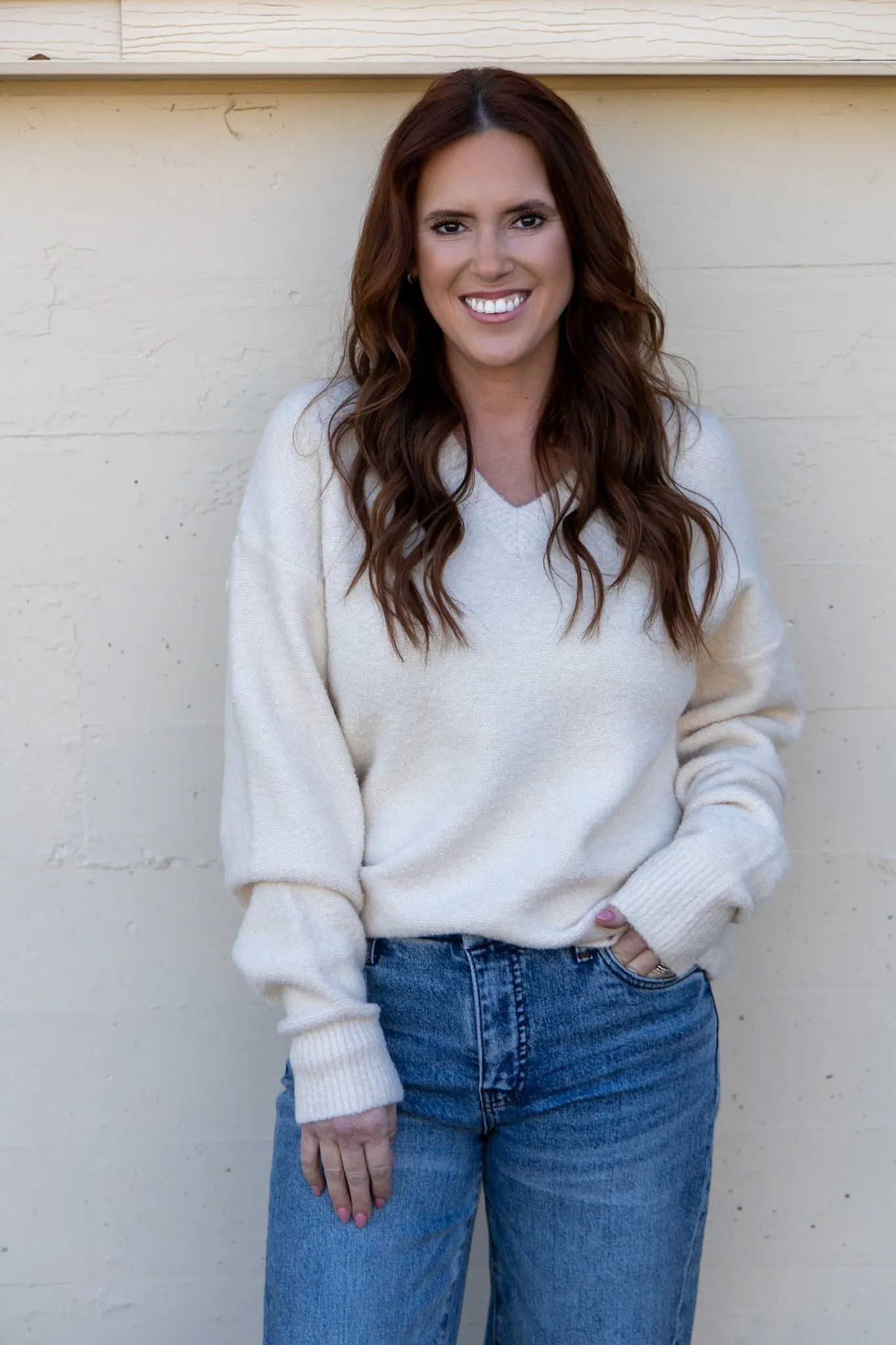 Vivianne V-Neck Sweater - Cream