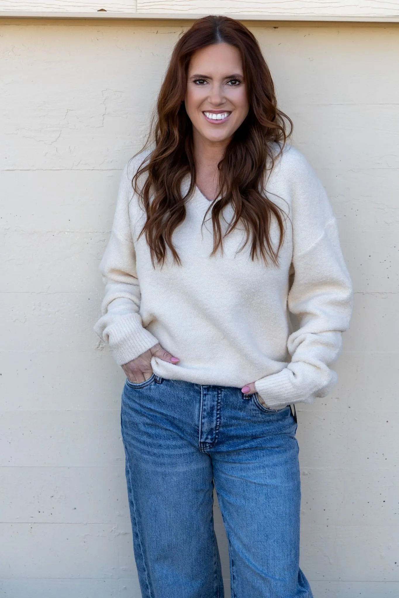 Vivianne V-Neck Sweater - Cream