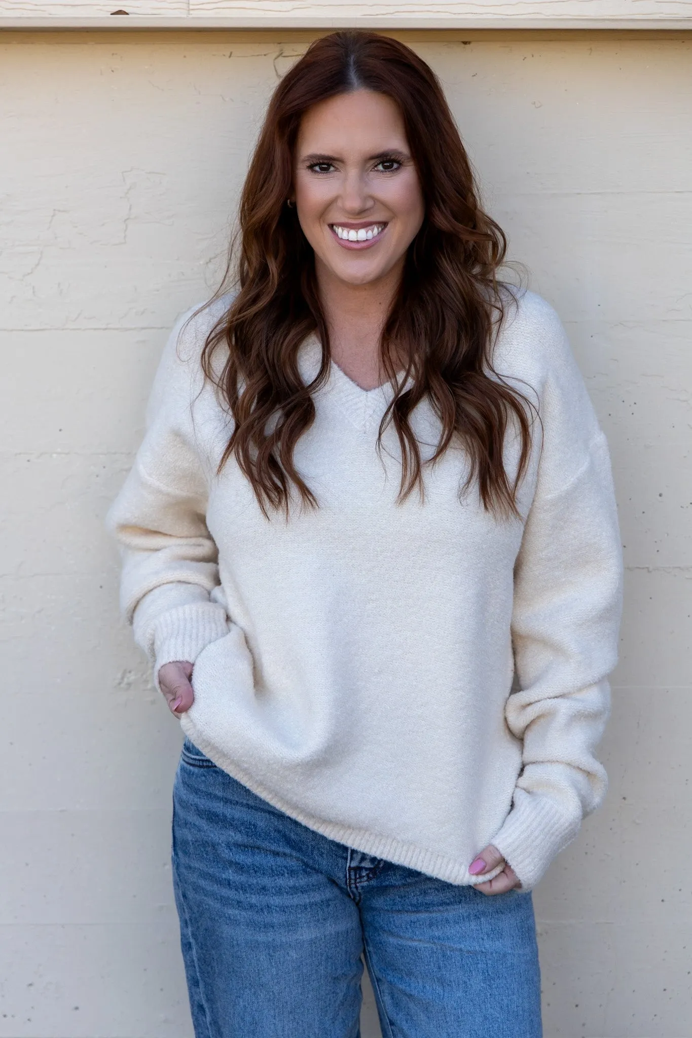 Vivianne V-Neck Sweater - Cream
