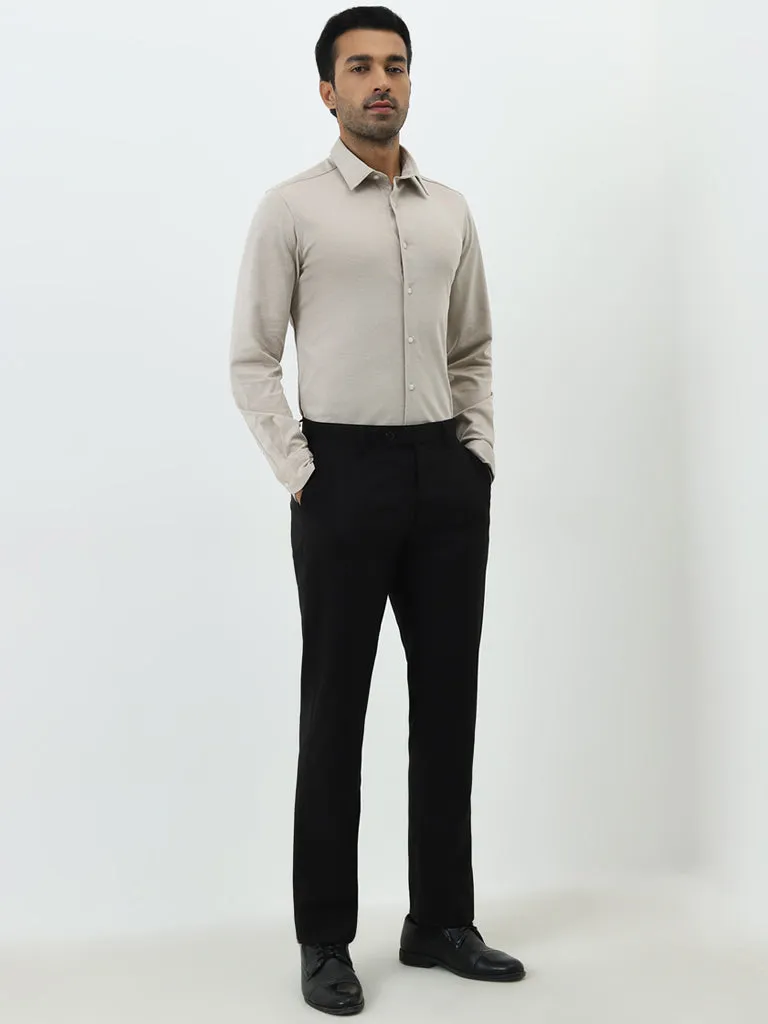 WES Formals Beige Slim-Fit Cotton-Blend Shirt