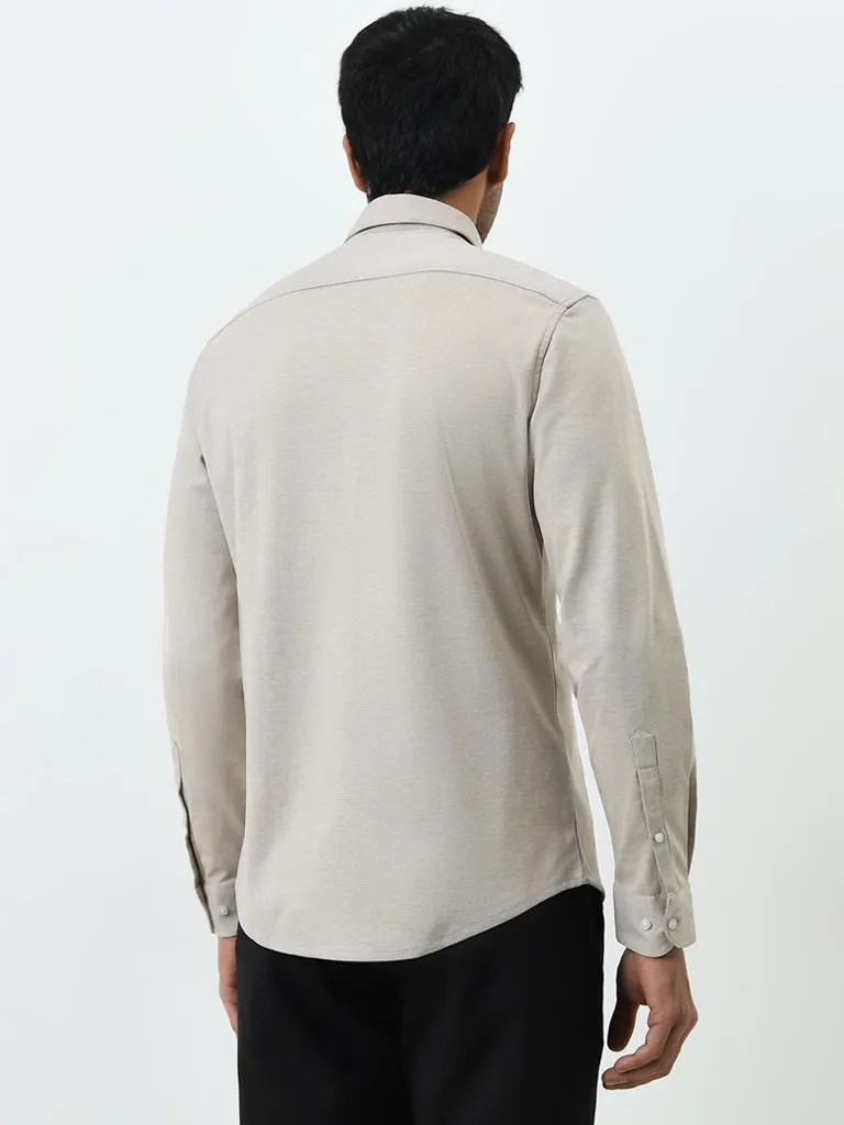WES Formals Beige Slim-Fit Cotton-Blend Shirt