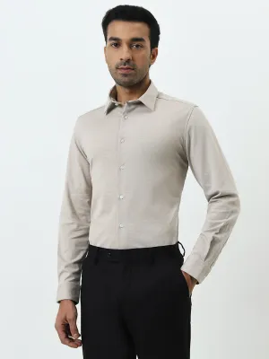 WES Formals Beige Slim-Fit Cotton-Blend Shirt