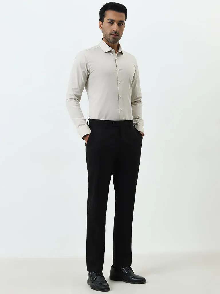 WES Formals Beige Ultra Slim-Fit Cotton-Blend Shirt