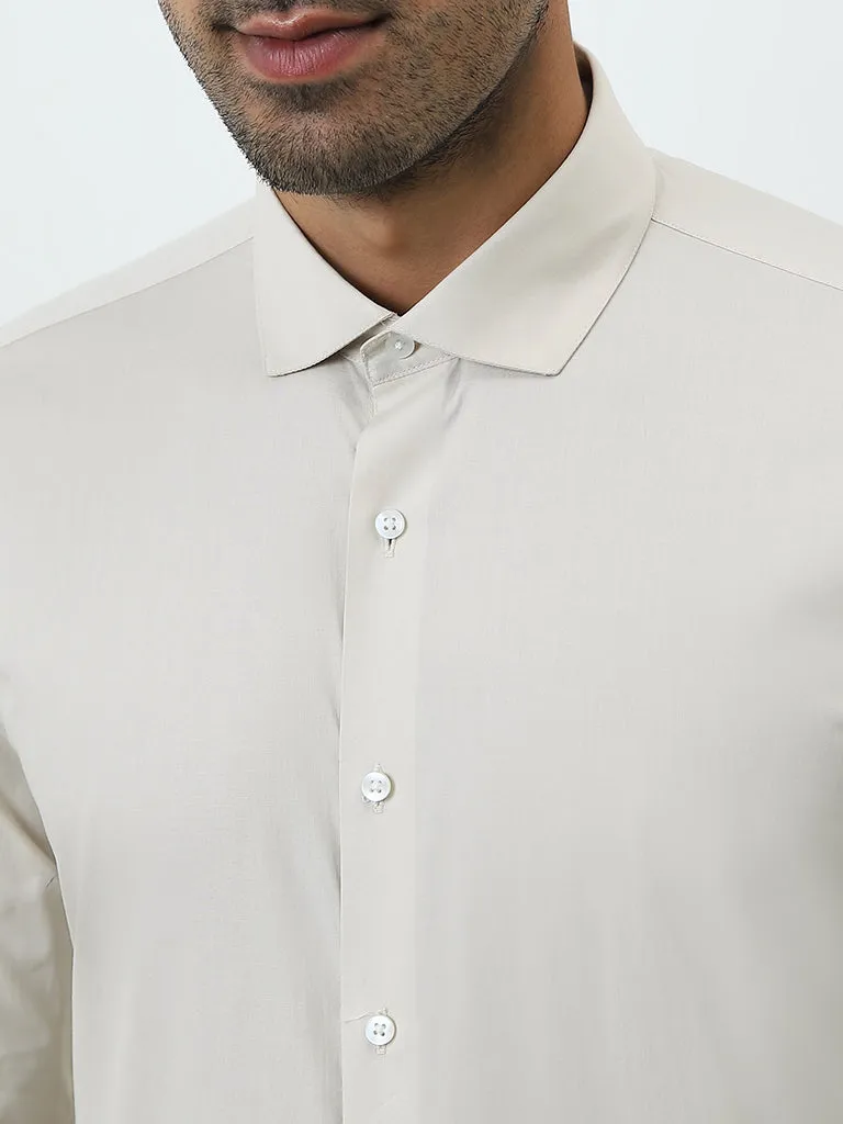 WES Formals Beige Ultra Slim-Fit Cotton-Blend Shirt
