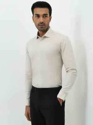 WES Formals Beige Ultra Slim-Fit Cotton-Blend Shirt