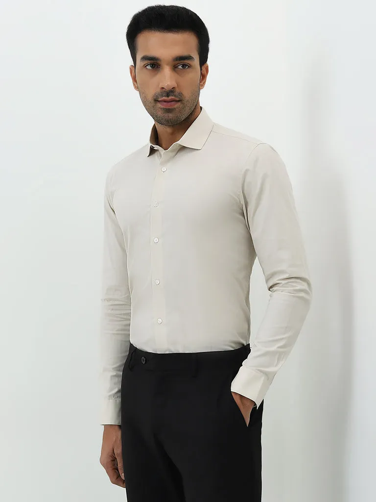 WES Formals Beige Ultra Slim-Fit Cotton-Blend Shirt