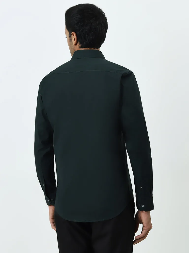 WES Formals Dark Green Ultra Slim-Fit Cotton-Blend Shirt