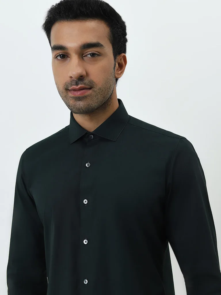 WES Formals Dark Green Ultra Slim-Fit Cotton-Blend Shirt