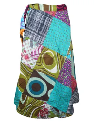 Womens Blue Floral Print Patchwork Gypsy skirts One size