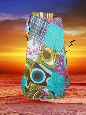 Womens Blue Floral Print Patchwork Gypsy skirts One size