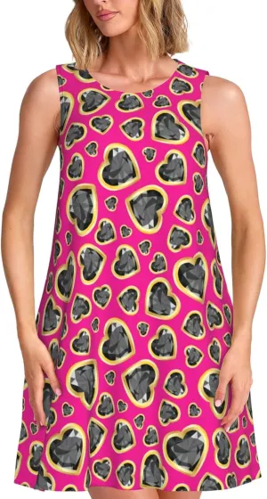 Womens Sleeveless Dress A-Line Flare Tank Dress Loose Sun Dresses Summer Flowy Swing Sundress Round Neck Outfit