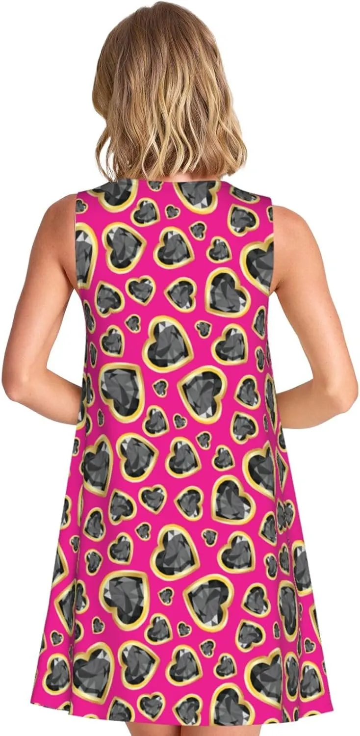 Womens Sleeveless Dress A-Line Flare Tank Dress Loose Sun Dresses Summer Flowy Swing Sundress Round Neck Outfit