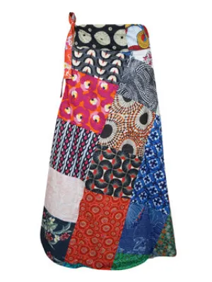 Womens Wrap Around Skirts Blue Red Patchwork Boho Short Skirt One Size