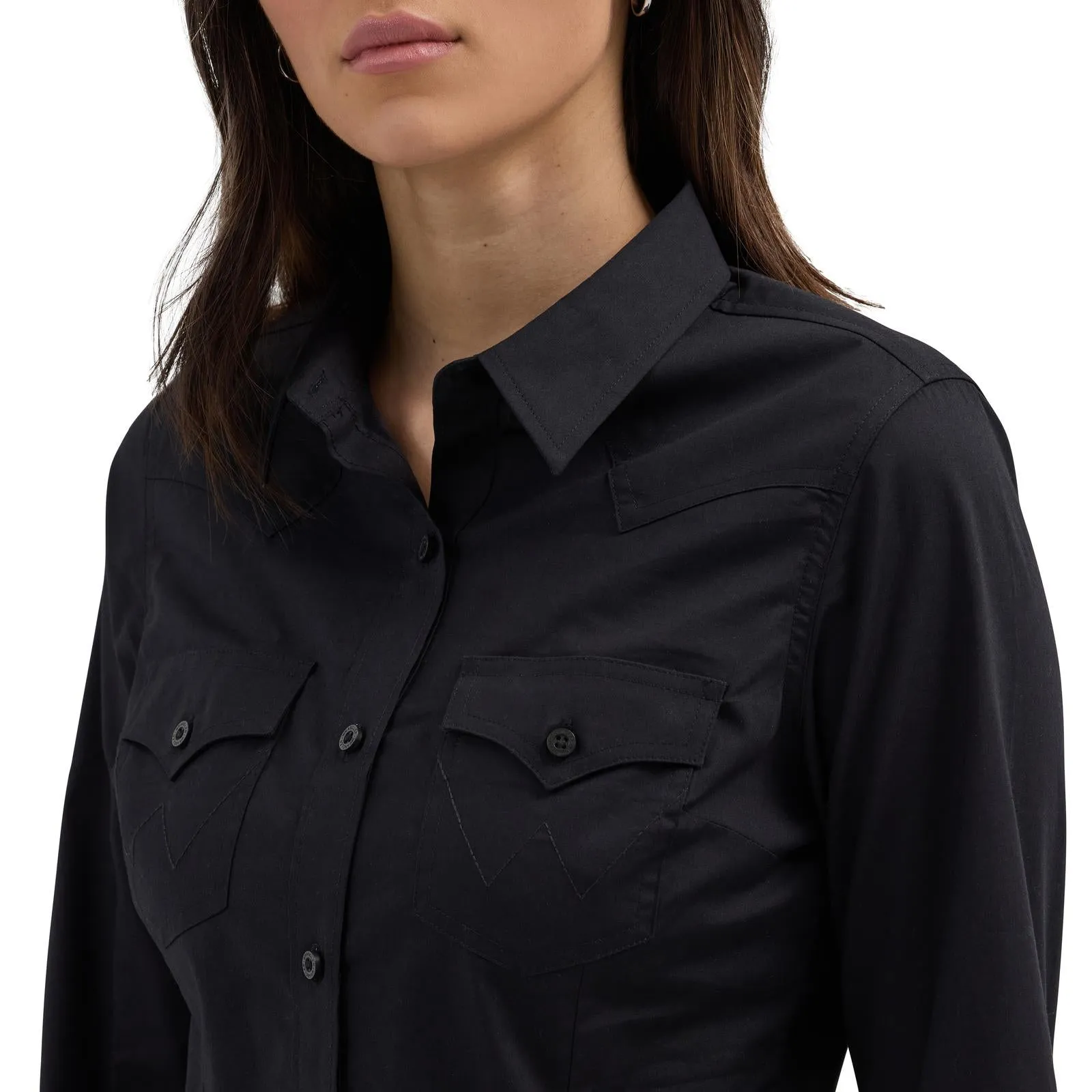 Wrangler Women's Long Sleeve Solid Button Down Shirt - Multiple Colors