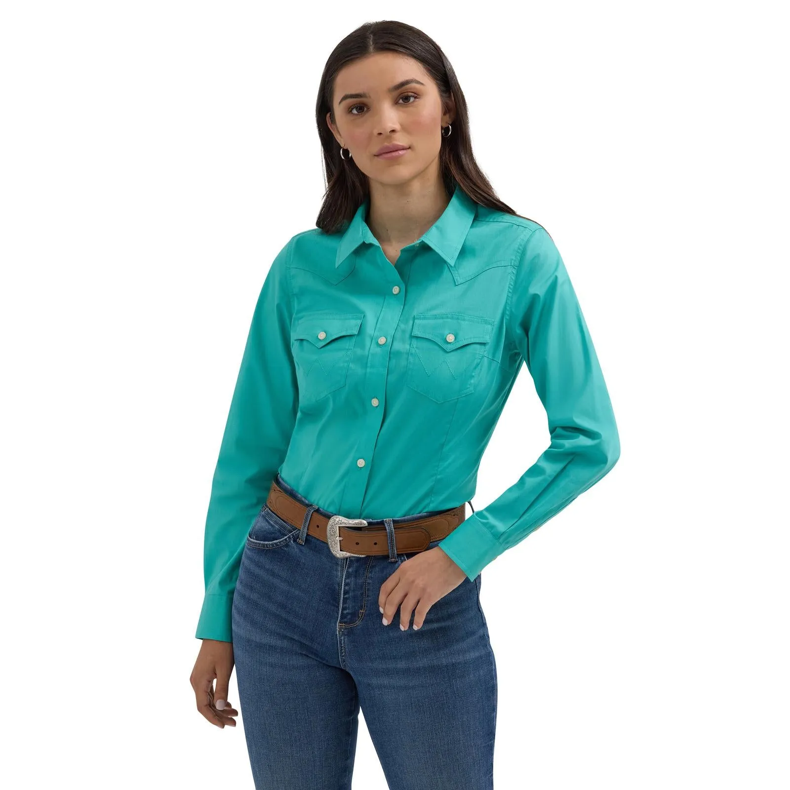 Wrangler Women's Long Sleeve Solid Button Down Shirt - Multiple Colors