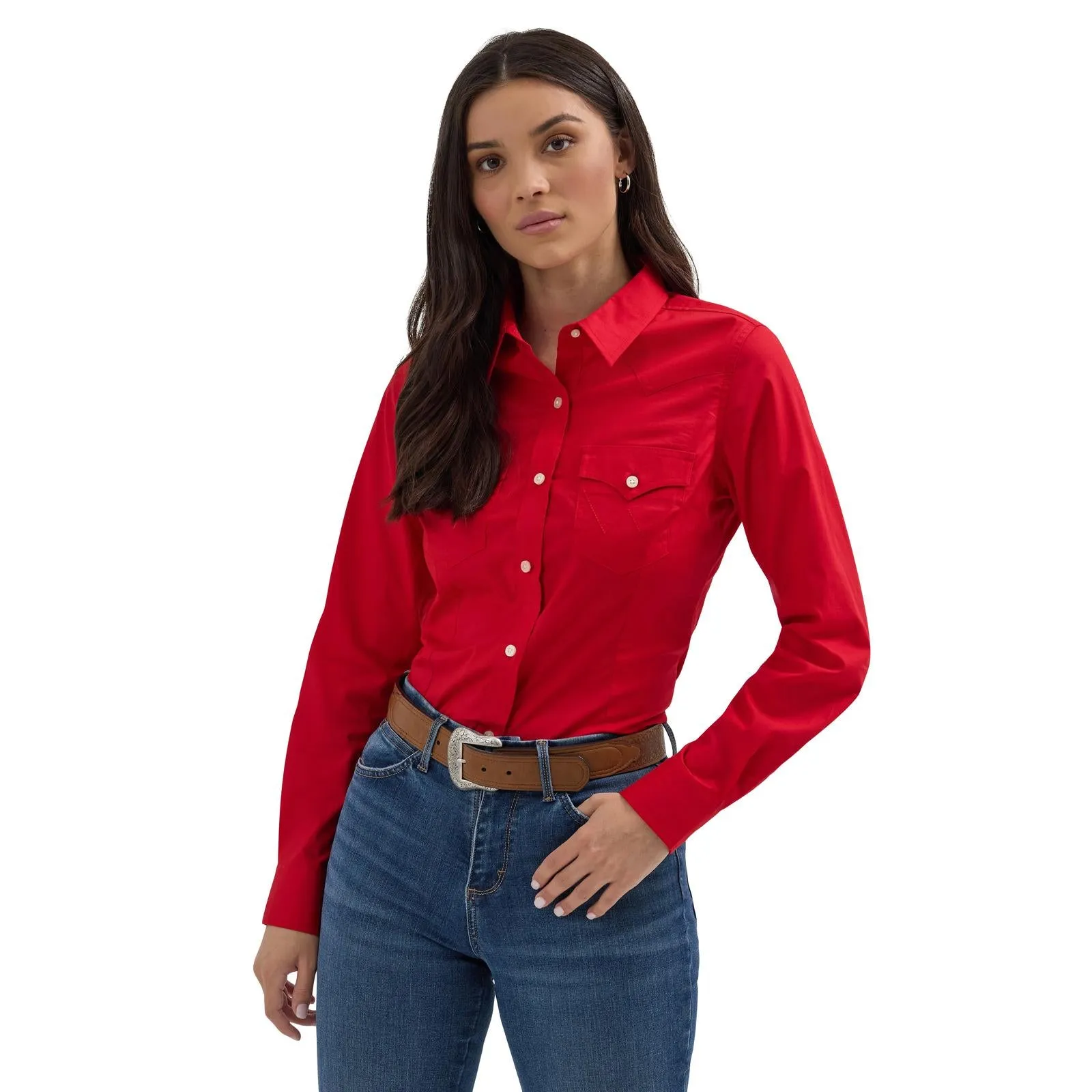 Wrangler Women's Long Sleeve Solid Button Down Shirt - Multiple Colors