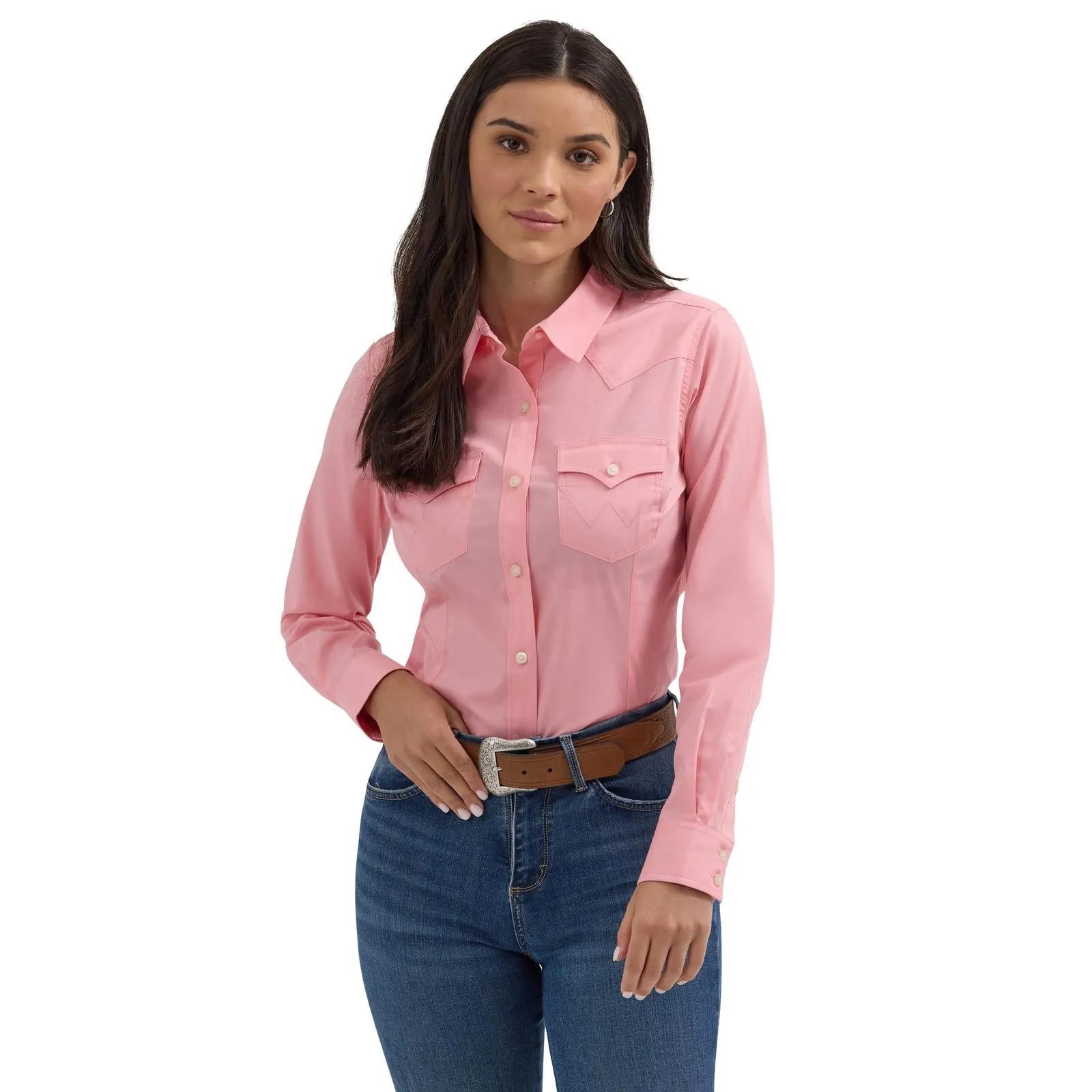 Wrangler Women's Long Sleeve Solid Button Down Shirt - Multiple Colors