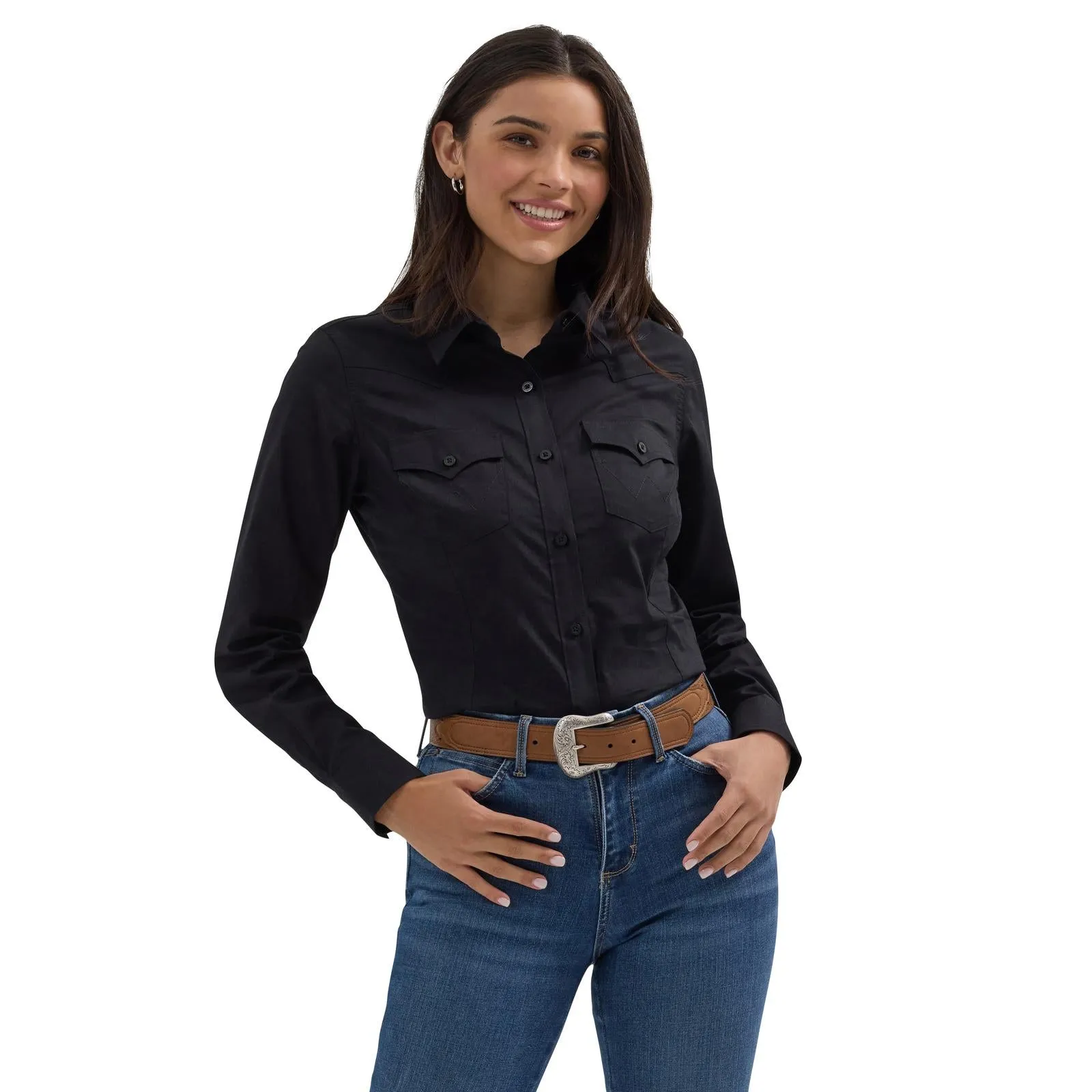 Wrangler Women's Long Sleeve Solid Button Down Shirt - Multiple Colors
