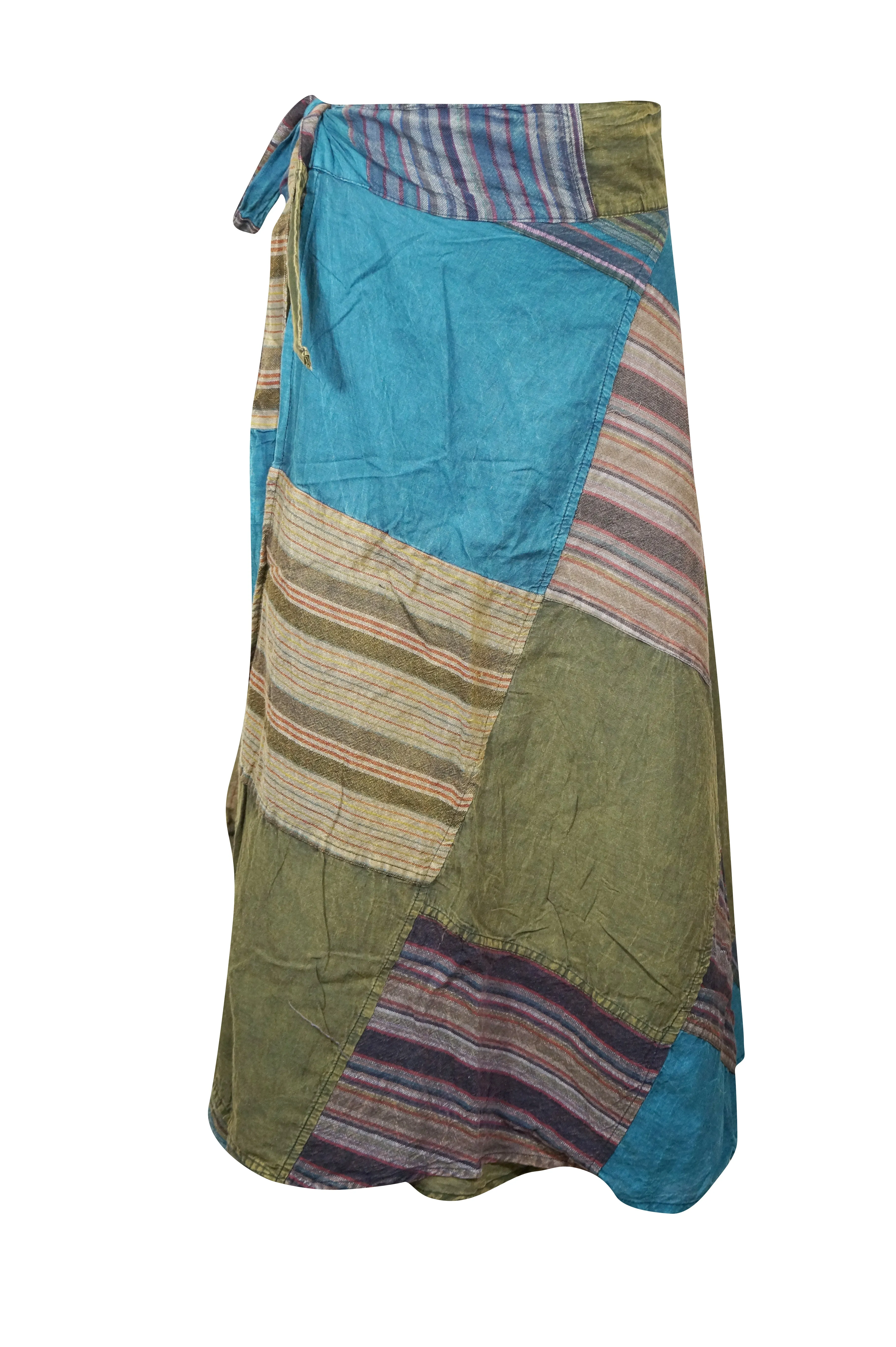 Wrap Around Skirts Cotton Blue, Green Patchwork Boho Maxi skirt XL